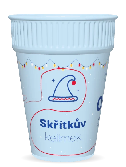 Světle modrý dětský (nealko) kelímek se skřítkovskou čepicí