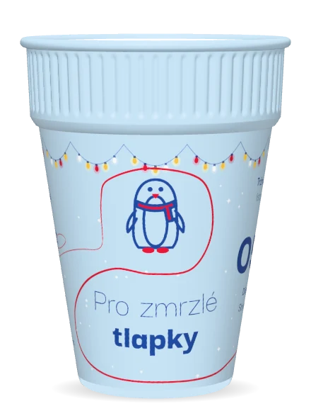 Světle modrý dětský (nealko) kelímek s tučňákem se šálou